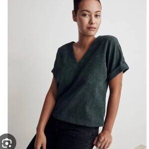 Madewell Corduroy Renata V-Neck Top Green | Size S